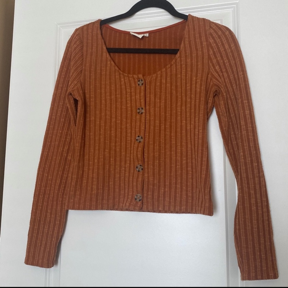 Good Luck Gem orange long sleeve button shirt